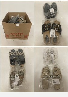 BOX OF SHOES IN VARIOUS SIZES AND STYLES