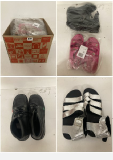 BOX OF SHOES IN VARIOUS SIZES AND STYLES