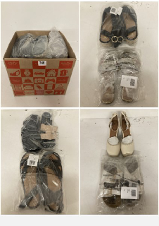 BOX OF SHOES IN VARIOUS SIZES AND STYLES