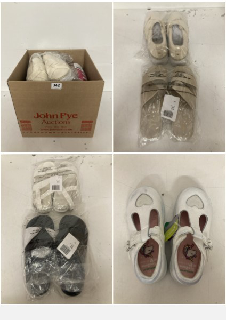 BOX OF SHOES IN VARIOUS SIZES AND STYLES