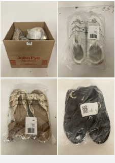 BOX OF SHOES IN VARIOUS SIZES AND STYLES