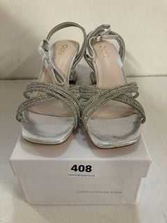 QUIZ TRANSPARENT BLOCK HEELS IN SILVER SIZE UK 4