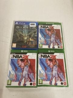 4 X VIDEO GAMES TO INCLUDE XBOX ONE NBA2K22 & PS4 DIABLO ETERNAL COLLECTION