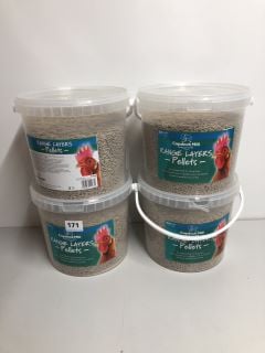 FOUR TUBS OF RANGE LAYERS CHICKEN FOOD