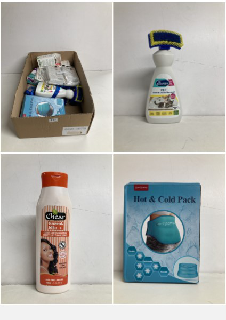 BOX OF HEALTHCARE ITEMS TO INCLUDE A HOT AND COLD PACK