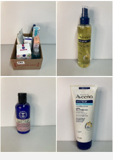 BOX OF HEALTHCARE ITEMS TO INCLUDE NIVEA ROSE CARE MOISTURISING GEL