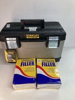 TOOL BOX AND TWO PACKS OF LANGLOW ALL PURPOSE FILLER