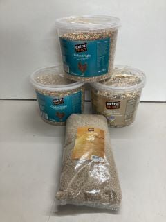 THREE TUBS OF POULTRY FEED