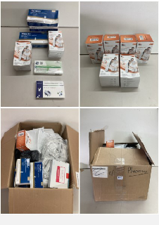 BOX OF VARIOUS HEALTHCARE AND PHARMACEUTICAL SUPPLIES AND PRODUCTS