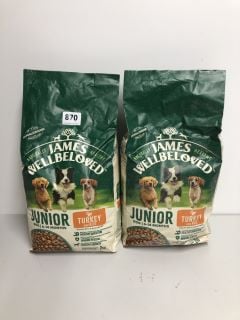 2 X JAMES WELL-BELOVED 2KG DOG FOOD BAGS