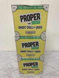 3 X BOXES OF PROPER CHIPS GHOST CHILLI + YUZU CHICKPEA CHIPS (BB 28/11/24)