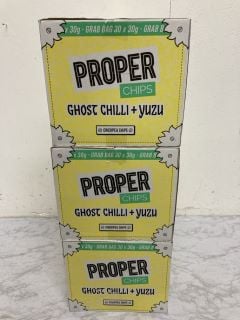 3 X BOXES OF PROPER CHIPS GHOST CHILLI + YUZU CHICKPEA CHIPS (BB 28/11/24)