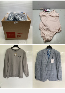 BOX OF CLOTHING ITEMS IN VARIOUS DESIGNS & COLOURS