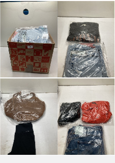 BOX OF CLOTHING ITEMS IN VARIOUS COLOURS & DESIGNS