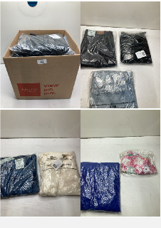 BOX OF CLOTHING ITEMS IN VARIOUS COLOURS & DESIGNS