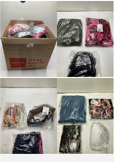 BOX OF CLOTHING ITEMS IN VARIOUS COLOURS & DESIGNS