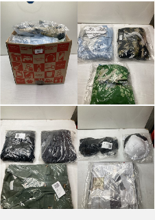 BOX OF CLOTHING ITEMS IN VARIOUS COLOURS & DESIGNS