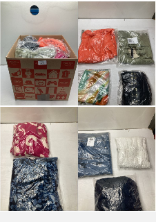 BOX OF CLOTHING ITEMS IN VARIOUS COLOURS & DESIGNS