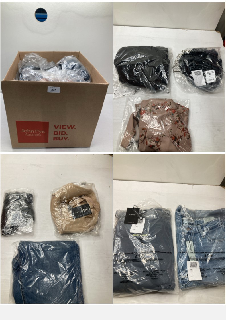 BOX OF CLOTHING ITEMS IN VARIOUS COLOURS & DESIGNS