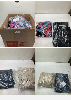 BOX OF CLOTHING ITEMS IN VARIOUS COLOURS & DESIGNS