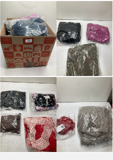 BOX OF CLOTHING ITEMS IN VARIOUS COLOURS & DESIGNS