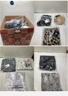 BOX OF CLOTHING ITEMS IN VARIOUS COLOURS & DESIGNS