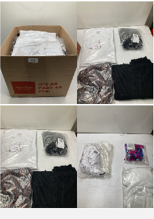 BOX OF CLOTHING ITEMS IN VARIOUS COLOURS & DESIGNS