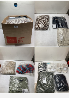 BOX OF CLOTHING ITEMS IN VARIOUS COLOURS & DESIGNS