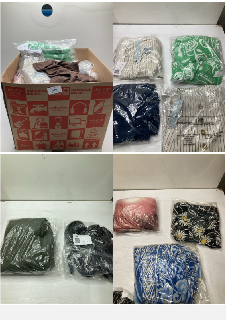 BOX OF CLOTHING ITEMS IN VARIOUS COLOURS & DESIGNS