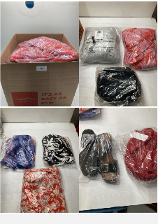 BOX OF CLOTHING ITEMS IN VARIOUS COLOURS & DESIGNS