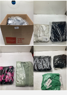 BOX OF CLOTHING ITEMS IN VARIOUS COLOURS & DESIGNS