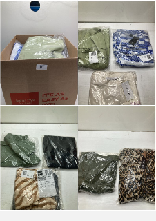 BOX OF CLOTHING ITEMS IN VARIOUS COLOURS & DESIGNS