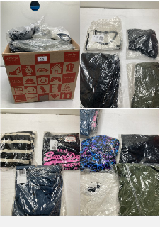 BOX OF CLOTHING ITEMS IN VARIOUS COLOURS & DESIGNS