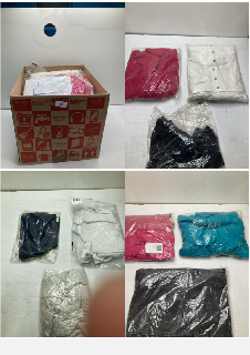 BOX OF CLOTHING ITEMS IN VARIOUS COLOURS & DESIGNS