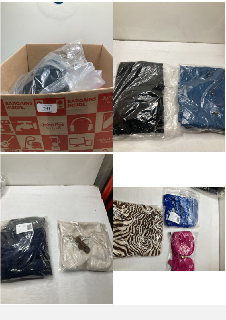 BOX OF CLOTHING ITEMS IN VARIOUS COLOURS & DESIGNS