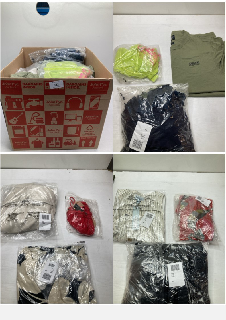 BOX OF CLOTHING ITEMS IN VARIOUS COLOURS & DESIGNS