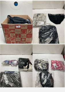 BOX OF CLOTHING ITEMS IN VARIOUS COLOURS & DESIGNS