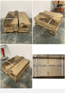 PALLET OF ITEMS TO INCLUDE NEW FOLDING WEIGHT BENCH