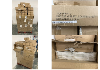 PALLET OF ITEMS TO INCLUDE WHITE VEST STYLER CARRIER BAGS