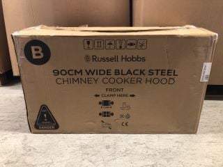 RUSSELL HOBBS 90CM WIDE BLACK STEEL CHIMNEY COOKER HOOD