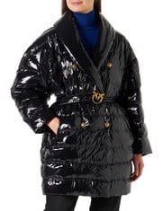 PINKO IZAR QUILTED CRYSTAL NYLON LONG DOWN FOR WOMEN, Z99_BLACK LIMOUSINE, L (WITHOUT BELT) - LOCATION 32B.