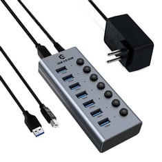 3 X USB HUB, QHOU USB 3.0 HUB 7 PORT USB 3.0 5 GBPS DATA TRANSFER HUB WITH BLUE LED SWITCH AND 24W POWER ADAPTER (12V/2A)& 1M CABLE FOR MAC OS, WINDOWS, IOS, LINUX - LOCATION 31C.