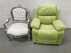 2 X CHILD SEATS INCLUDING WHITE DESIGNER SEAT (DAMAGED).