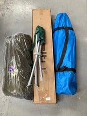 4 X MISCELLANEOUS CAMPING ITEMS OF VARIOUS MODELS INCLUDING WOLTU (DAMAGED CHAIR).