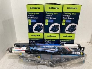 6 X SAKURA CARNABY BLUE FULL SET SEAT COVERS TO INCLUDE ASSORTED WIPERS & STOPLOCK STEERING WHEEL IMMOBILISER: LOCATION - B1