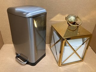 RECTANGLE SOFT-CLOSE TRASH CAN WITH STEEL BAR EDAL TO INCLUDE TRI ROCKS SET OF 2 STAINLESS STEEL CANDLE LANTERNS: LOCATION - B1