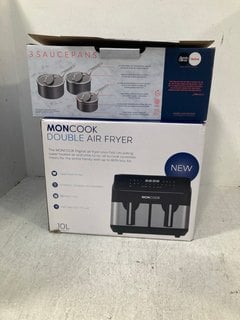 MONCOOK DOUBLE AIR FRYER TO INCLUDE TEFAL HARD ANODISED 3 SAUCEPANS 16&18&20CM: LOCATION - B1