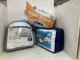 QTY OF BEDDING ITEMS TO INCLUDE BEDBRIC MATTRESS TOPPER SIZE - SUPERKING & SLUMBERDOWN SUPER SUPPORT 2 PILLOWS: LOCATION - B1