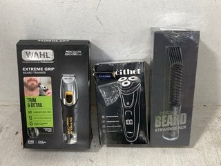 WAHL EXTREME GRIP BEARD TRIMMER TO INCLUDE NISPEROS CORDLESS BEARD STRAIGHTENER & CITHOT ELECTRIC SHAVER: LOCATION - B3