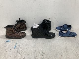 QTY OF ASSORTED KIDS SHOES TO INCLUDE LEOPARD PRINT GLITTER DETAIL HIGH-TOP TRAINERS - SIZE: EU 25: LOCATION - BR7